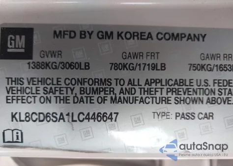 2020 Chevrolet Spark Fwd 1Lt Automatic from USA, damaged, VIN KL8CD6SA1LC446647